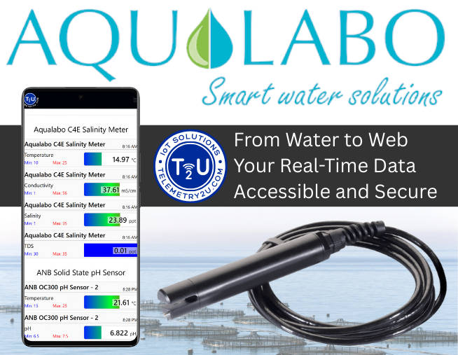 Aqualabo water quality sensors integrated with the Telemetry2U IoT platform for remote monitoring