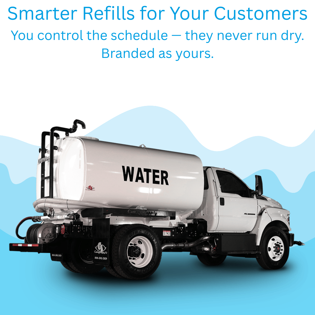 Automatic water tank top-up system with wireless IoT monitoring for water delivery services