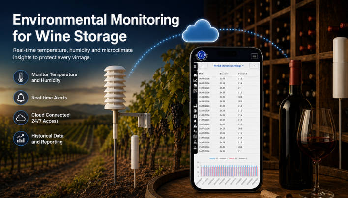 Wine cellar temperature and humidity monitoring for cellars, wineries and barrel storage