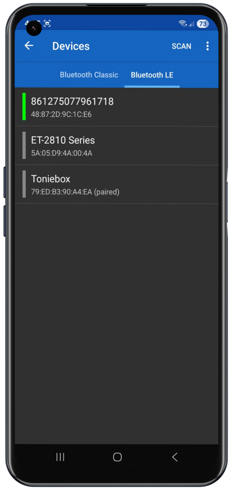 Serial Bluetooth Terminal app showing Dragino device list via Bluetooth LE