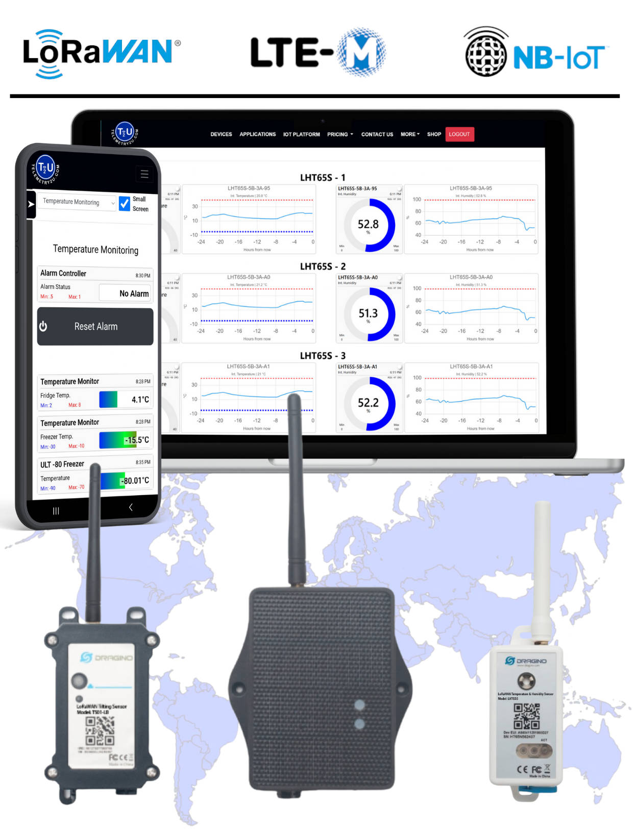 Comparison of LoRaWAN, NB-IoT, and LTE-M integration with the Telemetry2U IoT platform