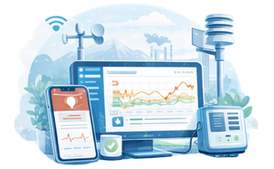 High frequency IoT monitoring system with environmental sensors and real time data charts for industrial monitoring