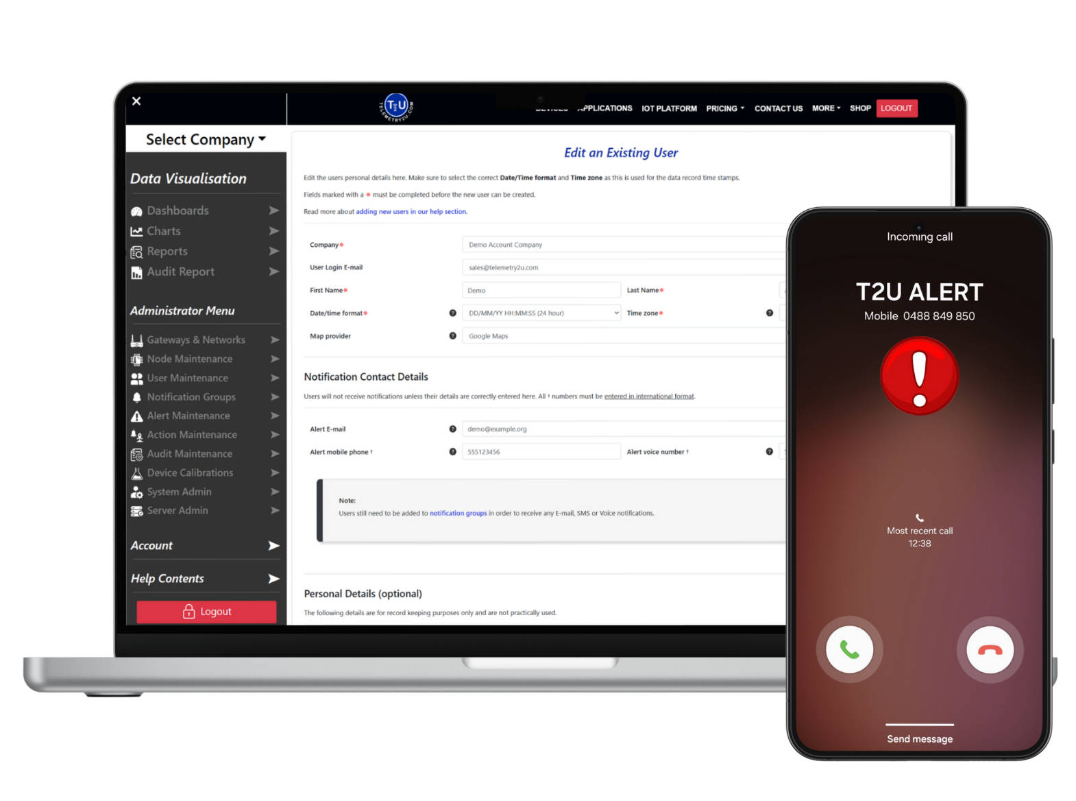 Telemetry2U audit and alerts dashboard